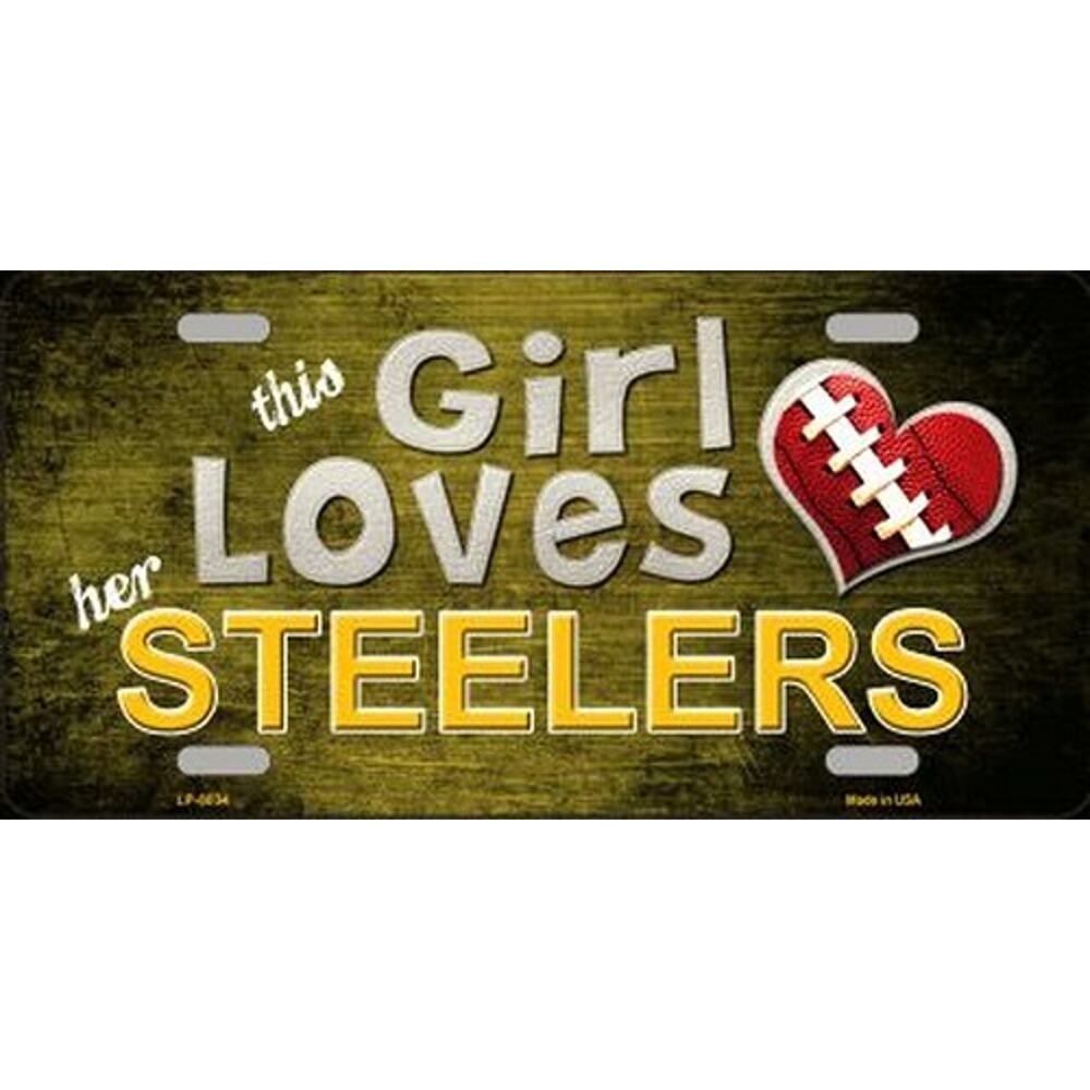 NFL License Plate Pittsburgh This Girl Loves Her Steelers Metal Auto Sign Wall